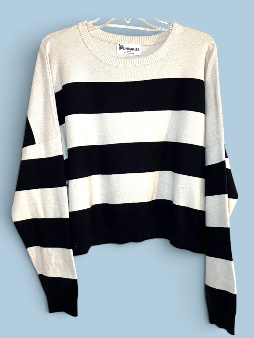 No Boundaries Black/White Striped Oversized Sweater Size XL NWT